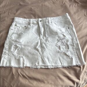 White Distressed Denim Skirt